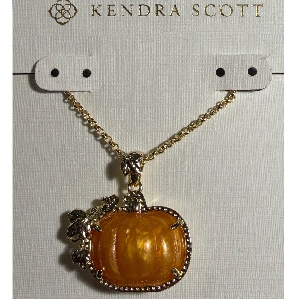 Kendra Scott Pumpkin Long Pendant Necklace Gold Orange 32" Adjustable Chain New